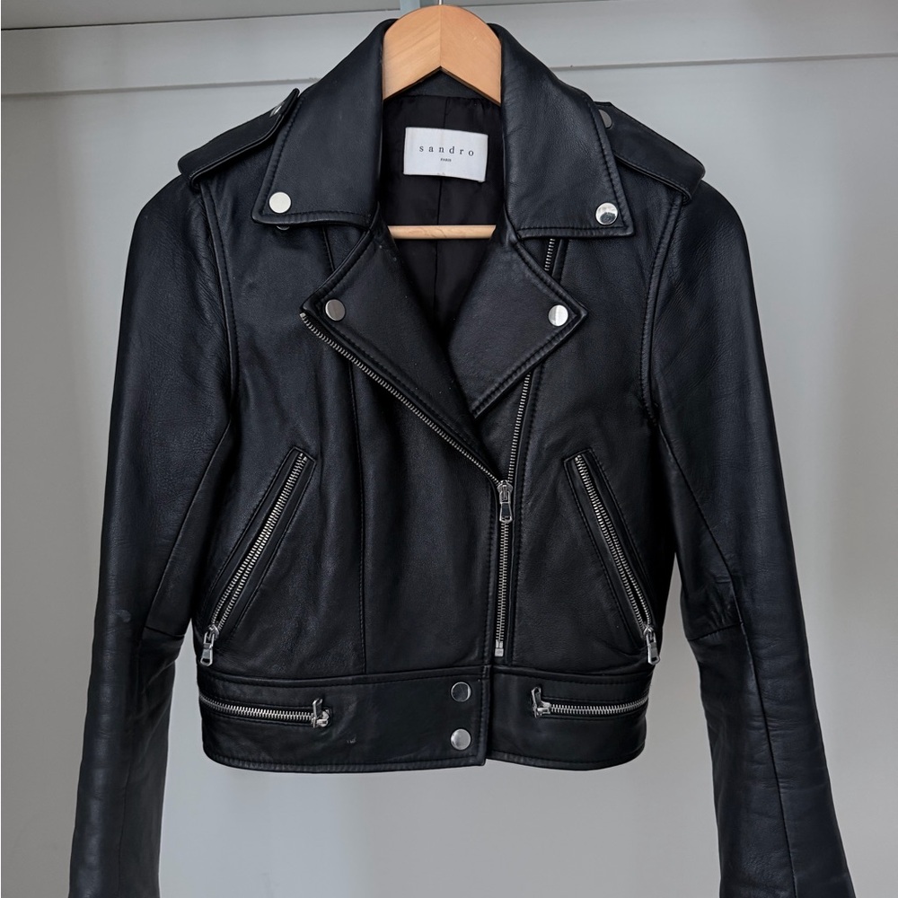 Sandro Black Leather Jacket US XS - S
